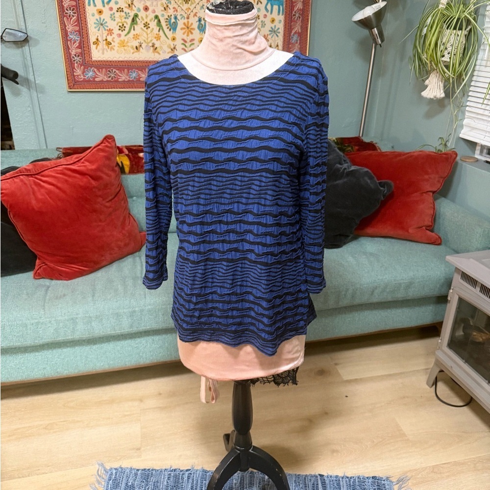 Blue and Black Long Sleeve Women's Top